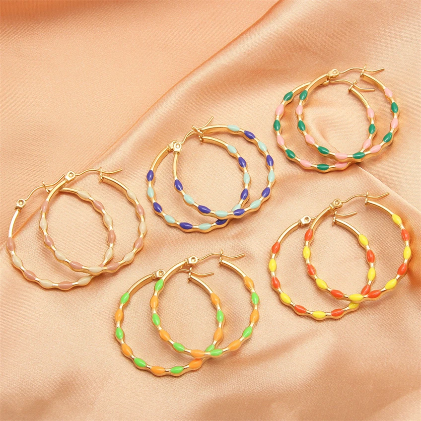 أقراط نسائية من الفولاذ المقاوم للصدأ ، مجوهرات راقية ، بساطتها ، دائرية ، طلاء ملون ، موضة جديدة ، مقاس 3 ، 5 ألوان ، 316L