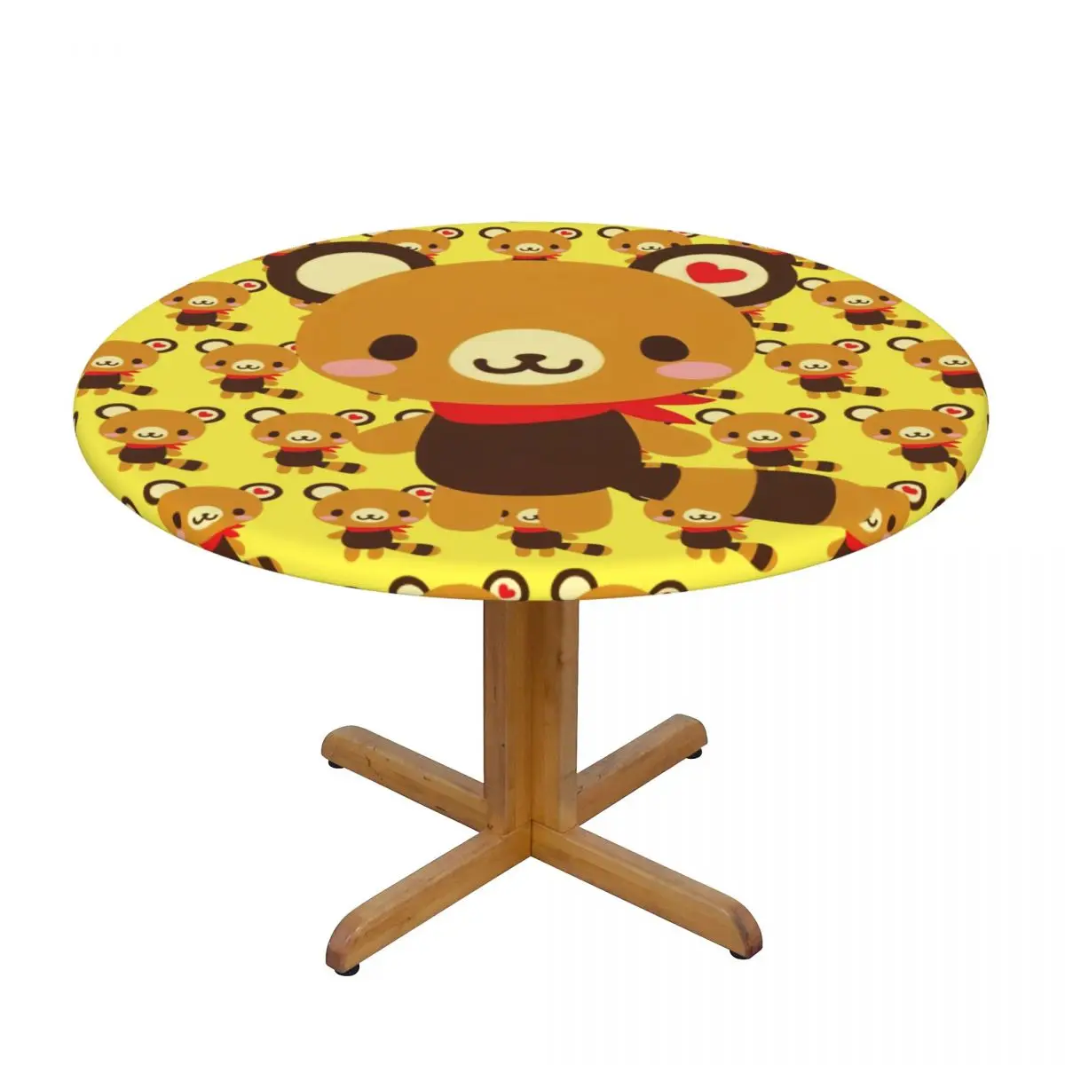 Round Waterproof Oil-Proof Cartoon Tenorikuma Sanrio Anime Bear Tablecloth Backing Elastic Edge Table Covers Fit Table Cloth