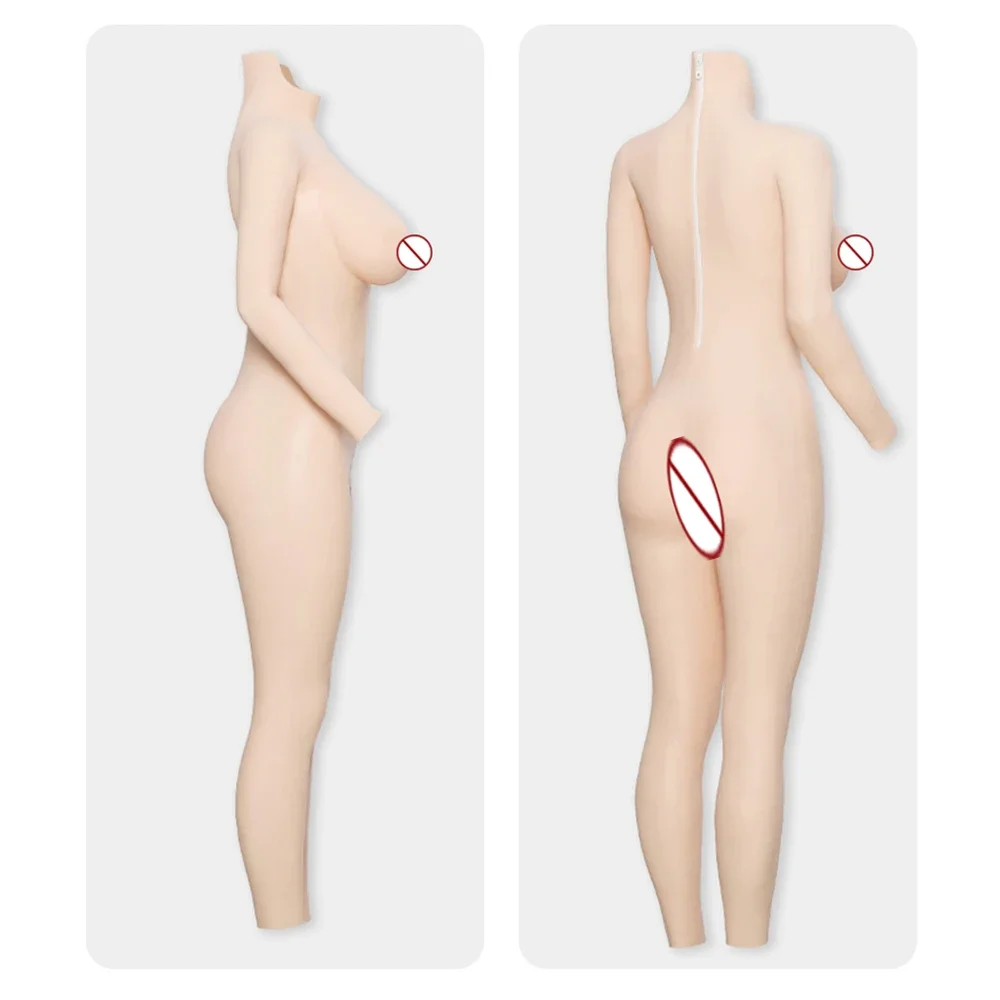 KUMIHO 5G D Cup Ankle-Length Bodysuit with sleeve Silicone breasts forms fake Vagina  pussy for Crossdresser transgender