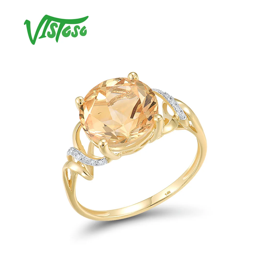 VISTOSO Echte 14K 585 Geel Gouden Ring Voor Vrouwen Fonkelende Diamant Citrien Aantrekkelijke Bruiloft Engagement Dalicate Fijne Sieraden - afbeelding 2