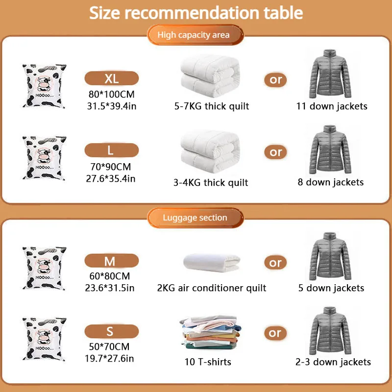 1 pc thickened pc vacuum storage bag, cow pattern, closet space saving 75%, clothing luggage special bag