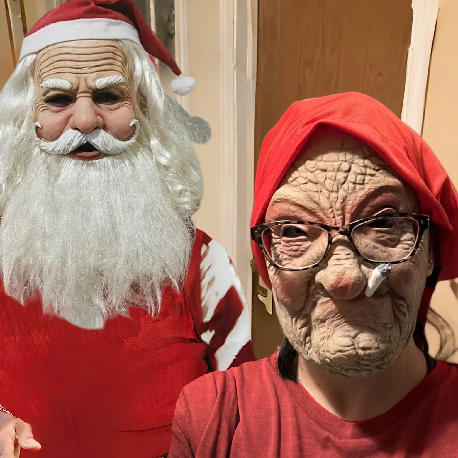 

Christmas Santa Claus Old Man Mask Latex Head Cover White Hair Grandpa Head Cover Long Hair Grandma Mask Cosplay Accessories