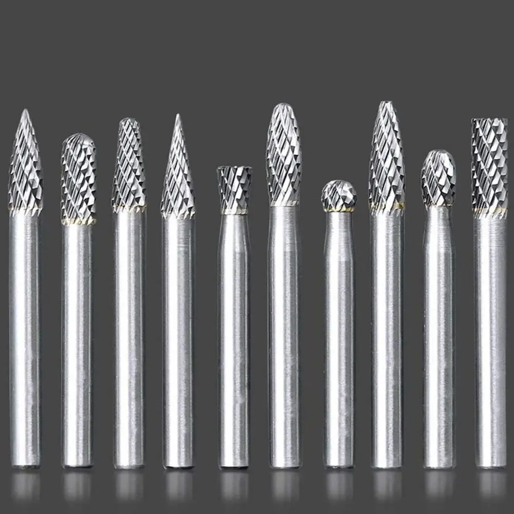 Krachtige 10Pcs 6MM Shank Double Cut Solid Carbide Rotary Burr Set Tungsten Carbide Burrs Set Die Grinder Drill