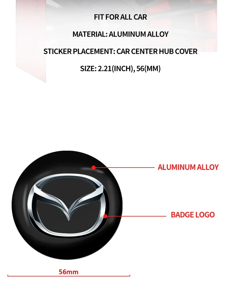 4 Stück 56mm Auto-Logo Radnabenkappen für Mazda 2 3 4 5 6 7 8 323 626 CX5 CX7 CX9 RX8 MX3 MX5 Atenza Auto-Zubehör – Detail 7