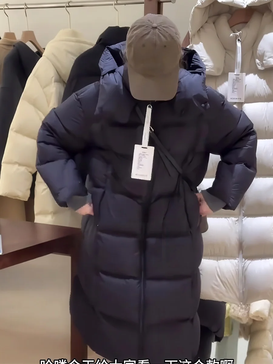 

Пуховик женский зимний Cloudlike Fluffy Thiened, до колена, с капюшоном, теплый, приталенный, черный, для повседневной носки