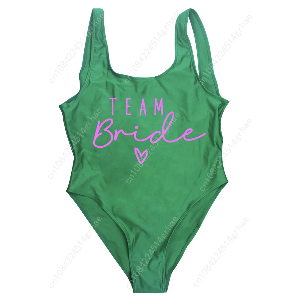 2025 New S-3XL Team Bride One-Piece Swimsuit Woman Green Swimwear Hen Bachelorette Party Swimsuits Beachwear Bridal Bathing Suit