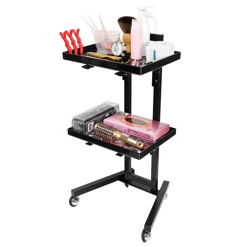 2 Tiers Salon Cart Movable Storage Organizer Tray With Wheels Hair Salon Trolley Rack  Organizer For Massage & Barber Shop