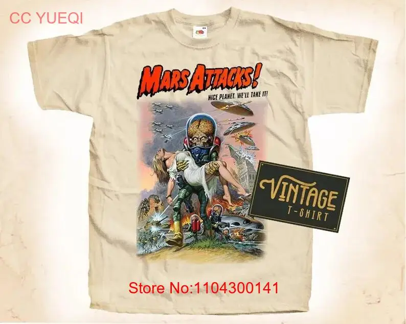 Mars Attack V2 T Shirt Vintage Natural color Men's DTG Digital Print SIZES S M L XL 2XL 3XL 4XL 5XL long or short sleeves