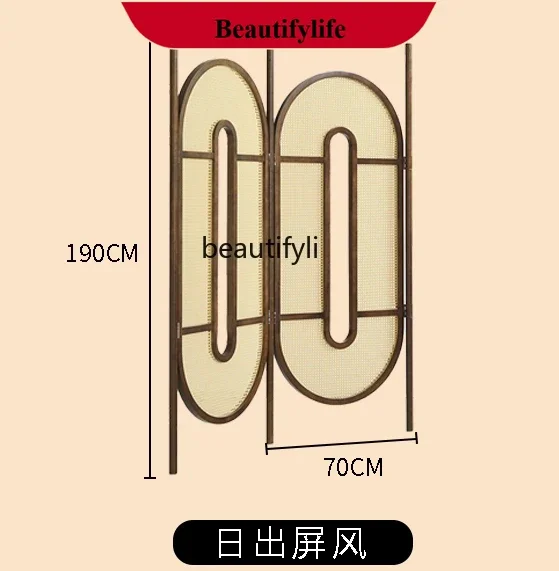 

Nordic retro solid wood rattan screen B & B hotel restaurant decorative partition, mobile folding screen H