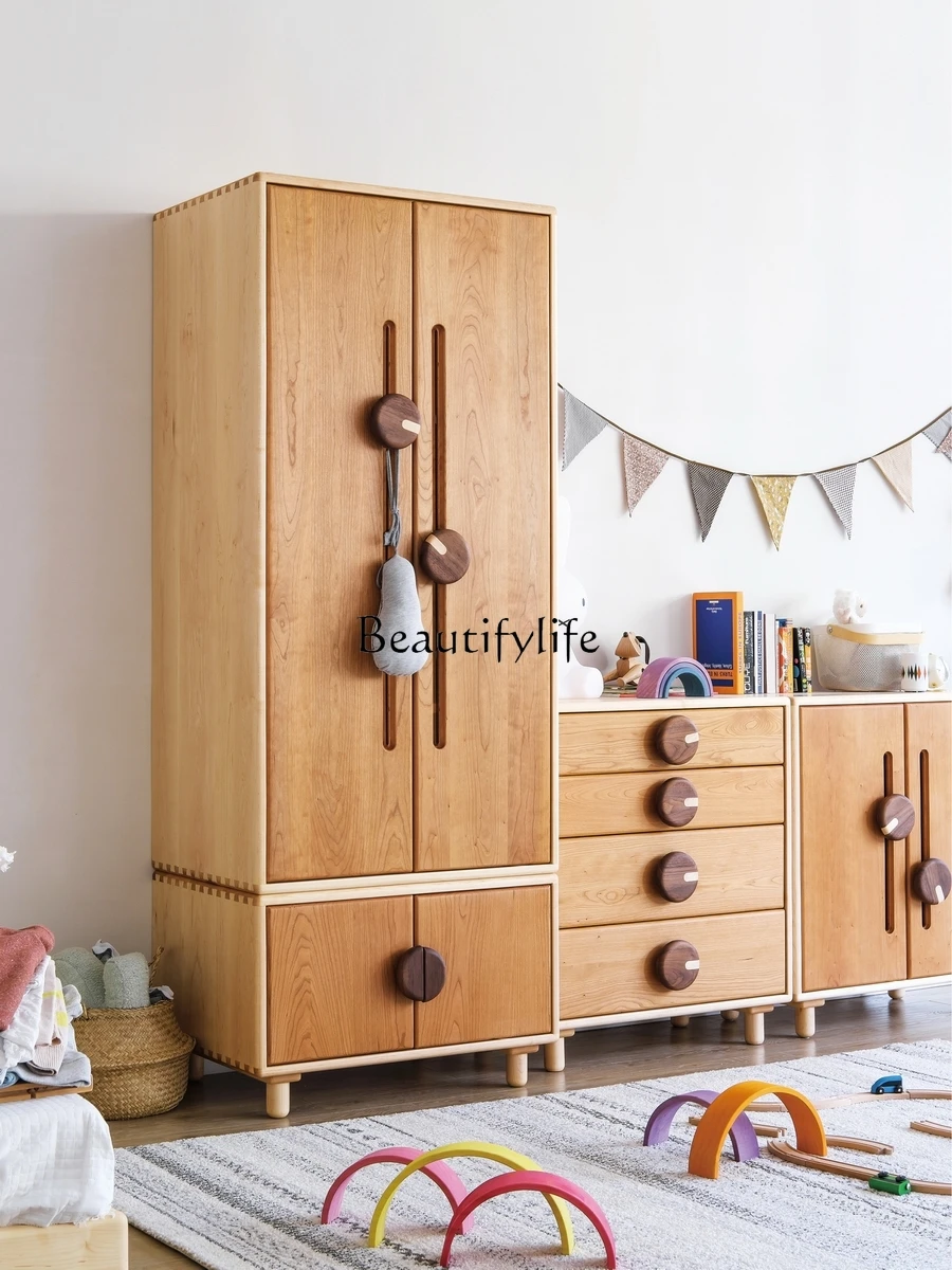 Simple Retro Maple Wardrobe Boys and Girls Bedroom Combination Wardrobe Storage Drawer Storage Cabinet