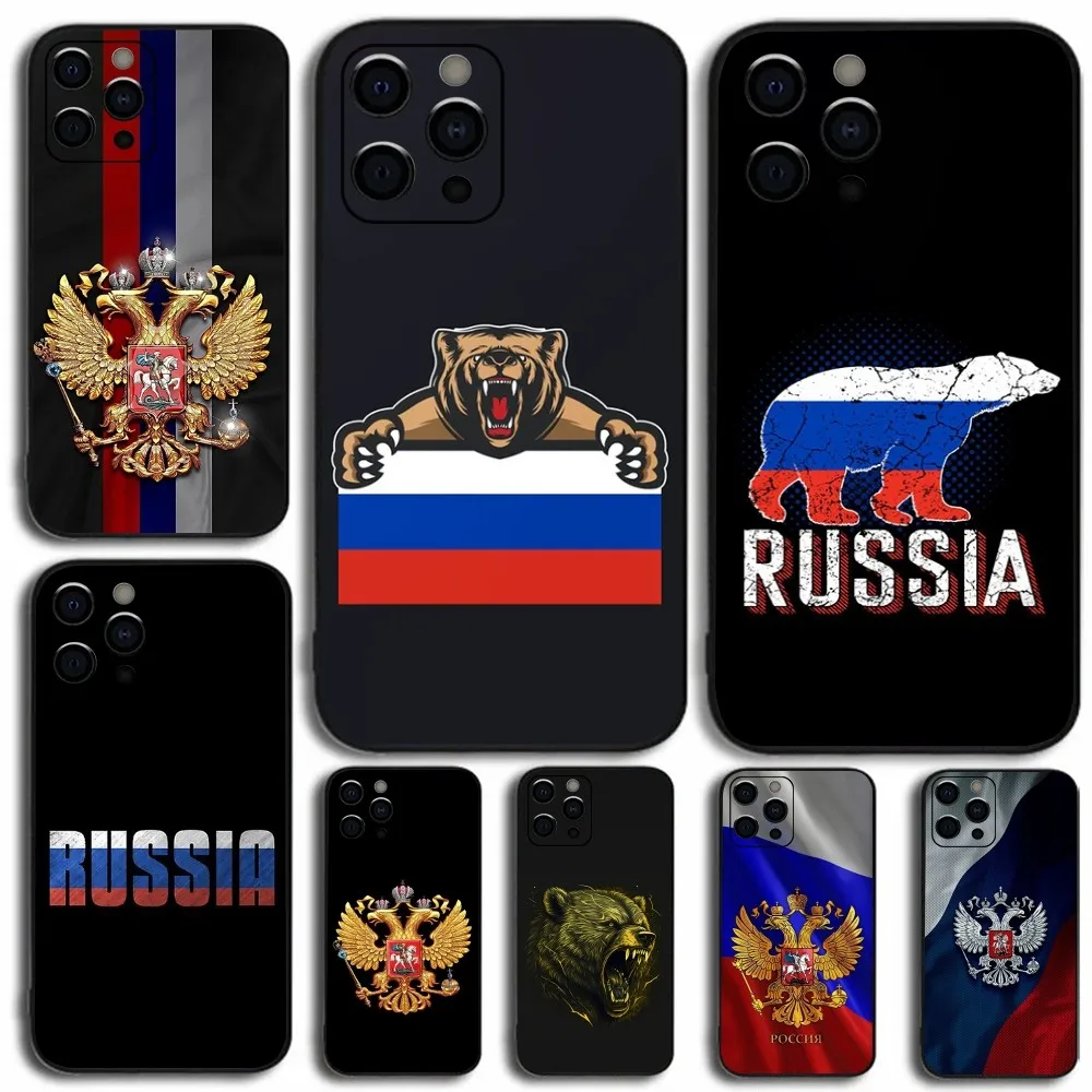 R-Russia Flag National Emblem Phone Case For Apple iPhone 15,14,13,12,11,Pro,X,XS,Max,XR,Plus,Mini Soft Black Cover