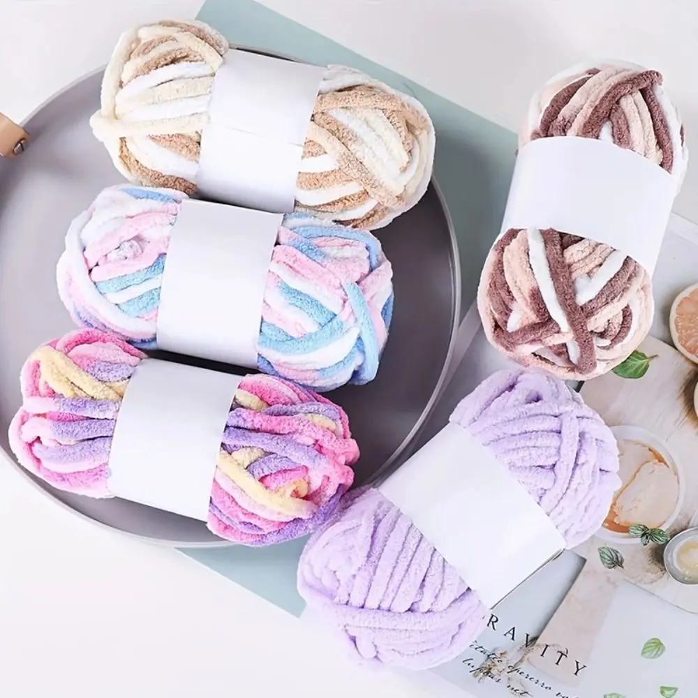 New 50g/ball Colorful Strip Thread Yarn Coarse Wool Thread Chenille Thick Hand Knitting Yarn for Anti-Pilling DIY Crochet Scarf