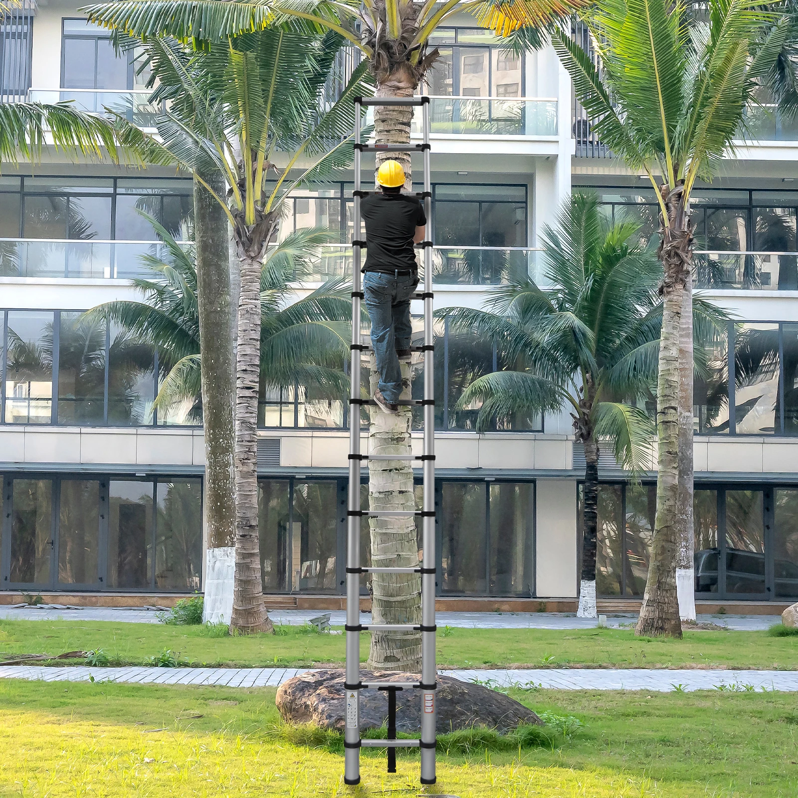 Aluminiumleiter Teleskopleiter Hochleistung 2,6M/3,2M/3,8M/4,4M/5M, A-Form 1,9M/2,5M, 6,2M mit Haken – Detail 6