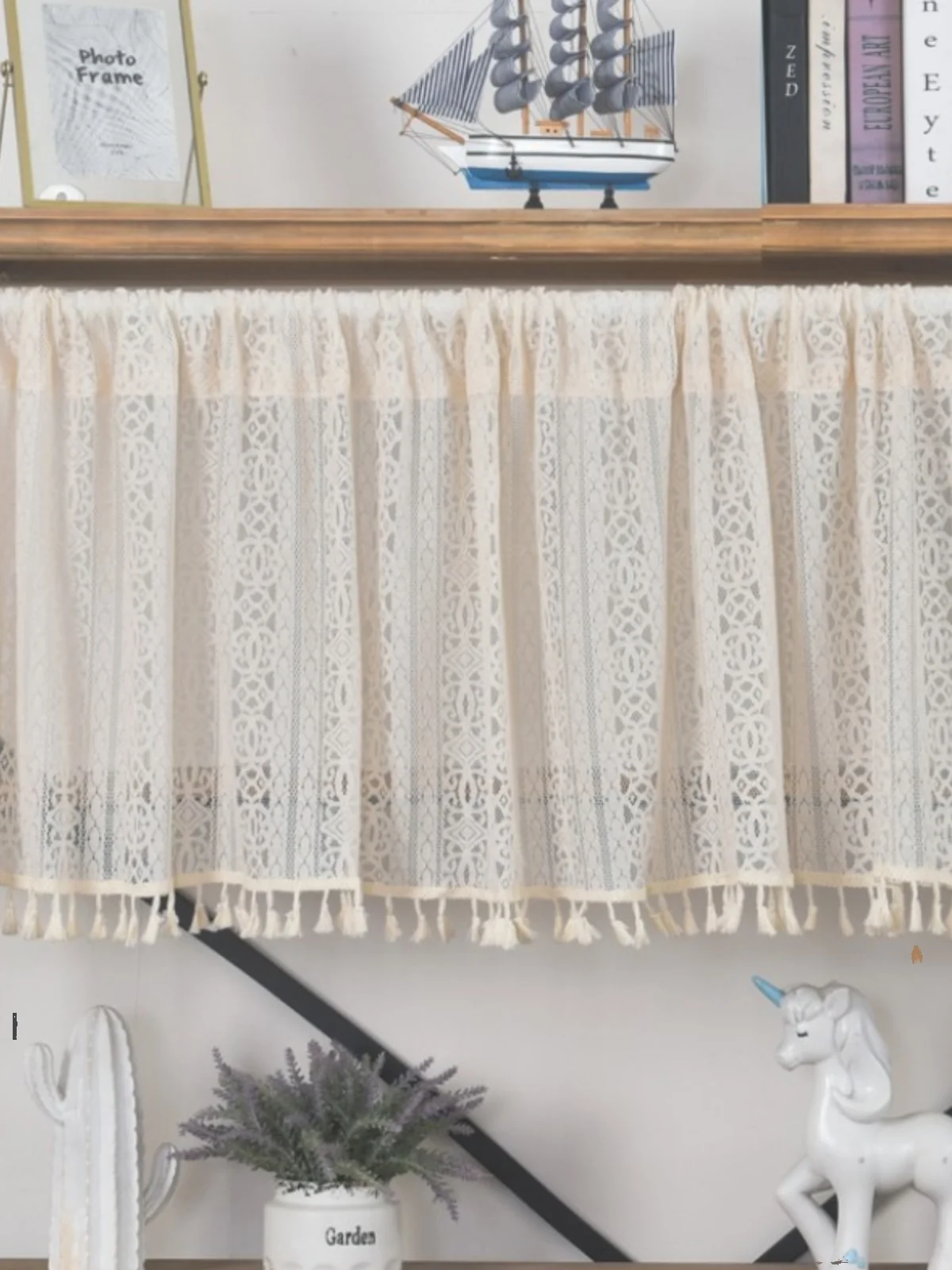 Ins Style Lace Hollow out Kitchen Cabinet Door Curtain Half Curtain Blocking Curtain Artistic Flower Shop Decorative Curtain