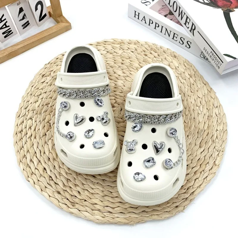 14 шт., модные подвески для обуви, набор аксессуаров, пряжка для обуви с отверстием, милый медведь, алмазная цепочка, сделай сам, 3D украшения для обуви, детский праздничный подарок для девочек