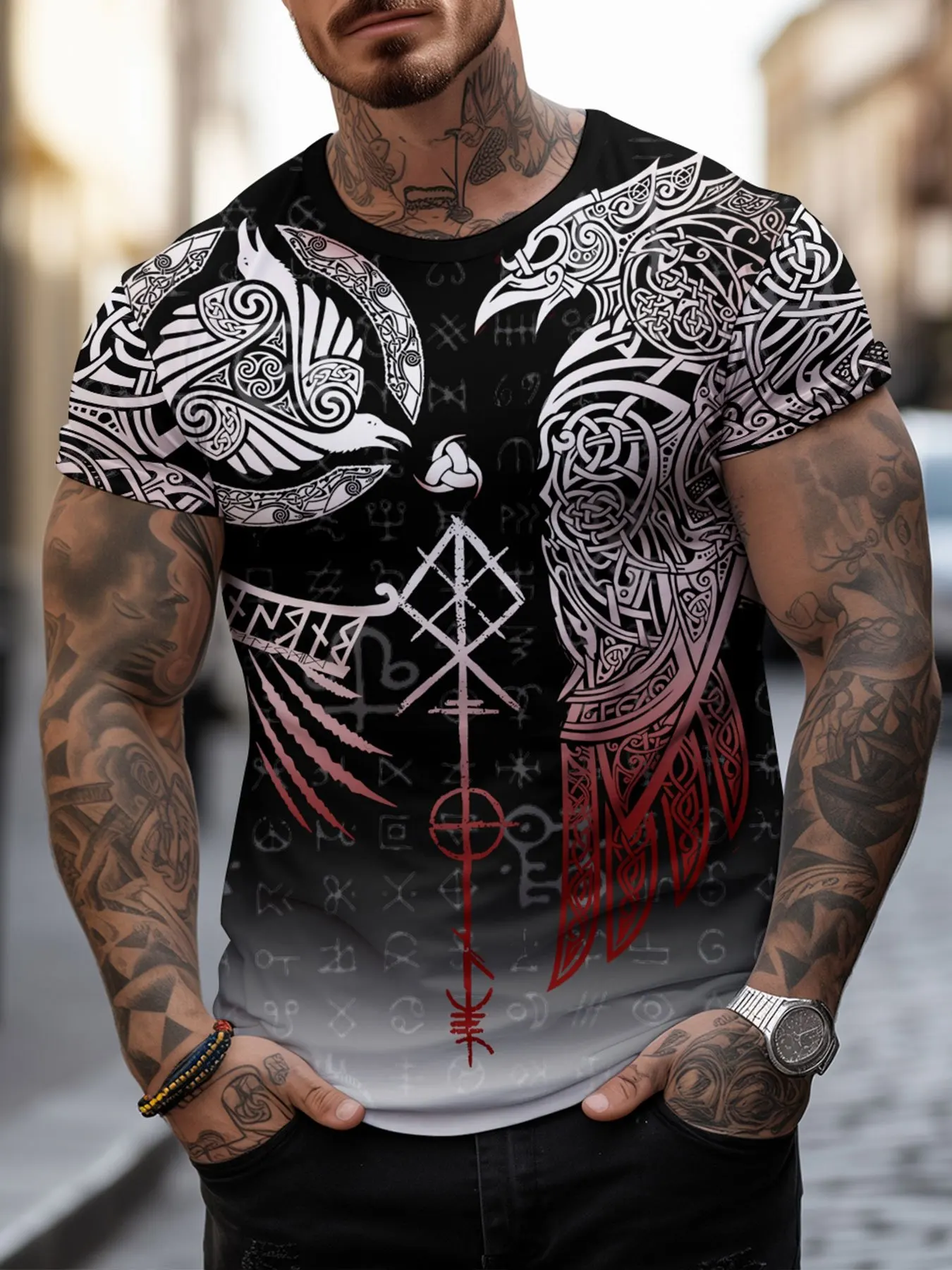 

2026 Tattoo 3D Printing T-Shirt Men's Fashion Street Hip Hop New Pattern Short Sleeve Tops Funny Women New T shirt Summer