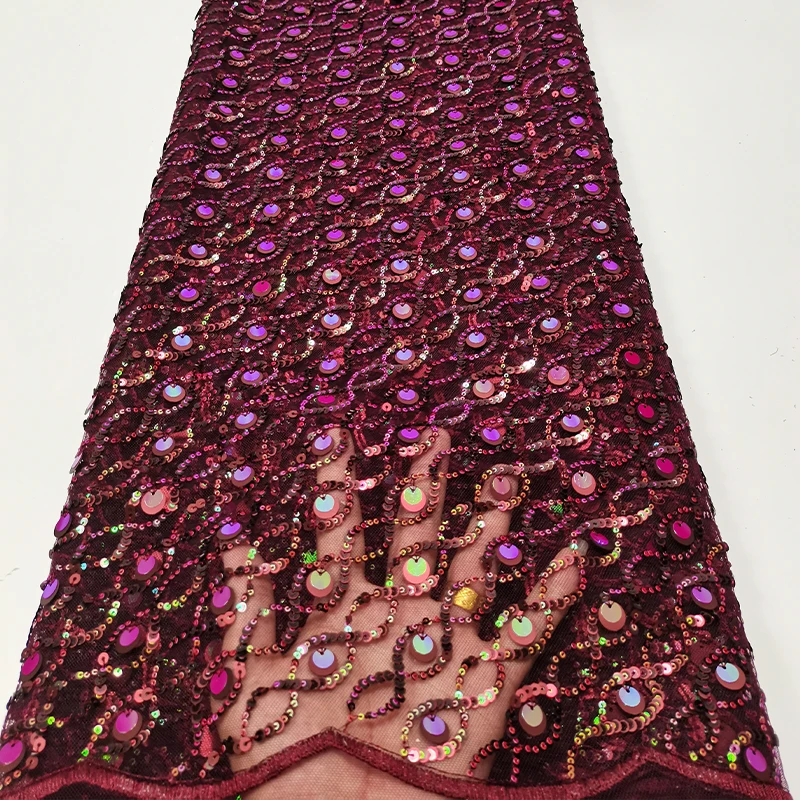 French purple mesh fabric, African small sequin spiral mesh sequin embroidery fabric for wedding dress and evening gown sewing