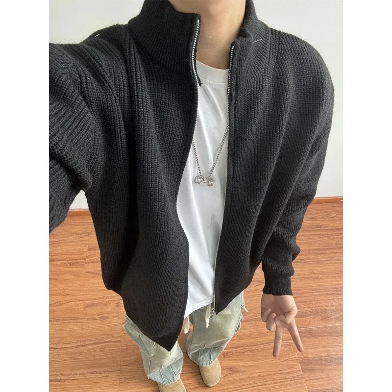 

New Zipper Sweater Men's Spring Autumn Half Turtleneck Knitted Cardigan Jacket