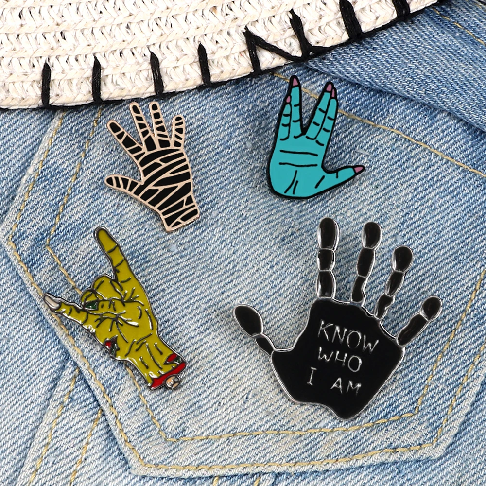 Gesture Enamel Pins Gothic Monster Finger Brooches Punk Mummy Hand Badges Shirt Lapel Pin Cool Party Jewelry Gifts For Women Men