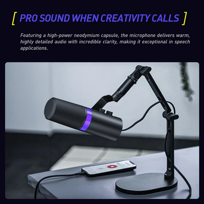 RGB Gaming Microphone Dynamic Microphone USB/XLR Noise Canceling Dual Mode Microphone Podcast Microphone Durable Easy To Use