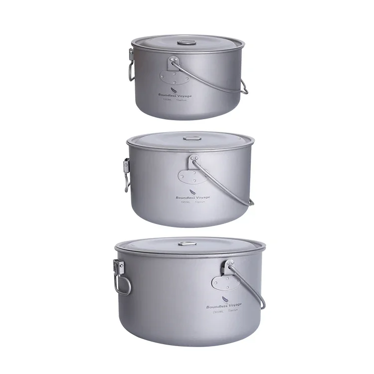 1300/1950/2900ml Ultralight Pure Titanium Pot Set Outdoor Camping Cookware Outdoor Cooking Set