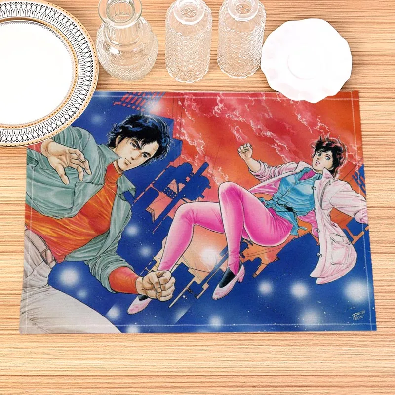 City Hunter Print Linen Dining Table Mats Alphabet Kitchen Placemat 30X40cm Coasters Pads Bowl Cup Mat