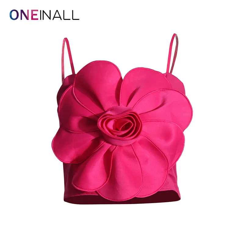 

ONEINALL Beach Style Tie Flower Backless Tube Top Vest For Women Slash Neck Suspenders Super Short Sleeveless Female Summer New