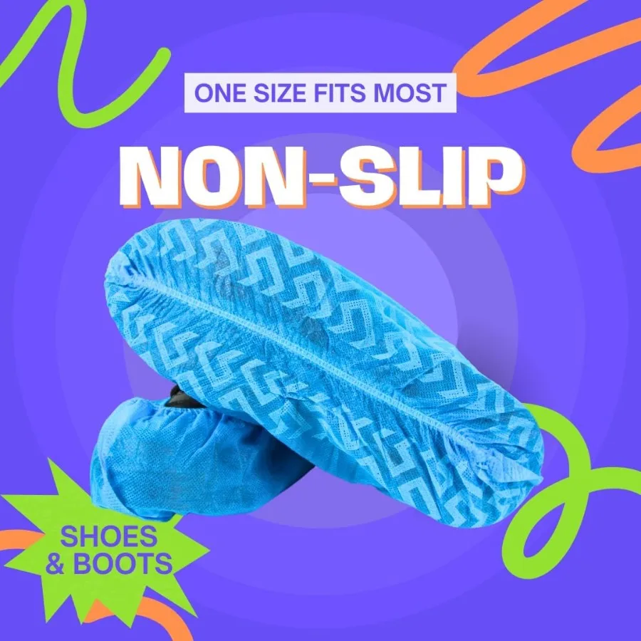 フロントライン使い捨てシューズカバー滑り止めプレミアム不織布耐久性ブーティーシューズプロテクター防水厚手滑り止めワンサイズ