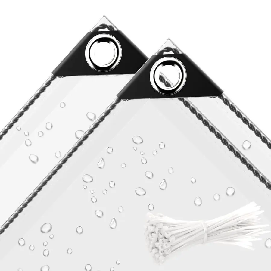 

x 10 ft Clear Waterproof Tarp, PVC 11.8 Mil Tarpaulin with Grommets and Cable Tie, Duty Heavy Tear Resistant Cover for Camping,