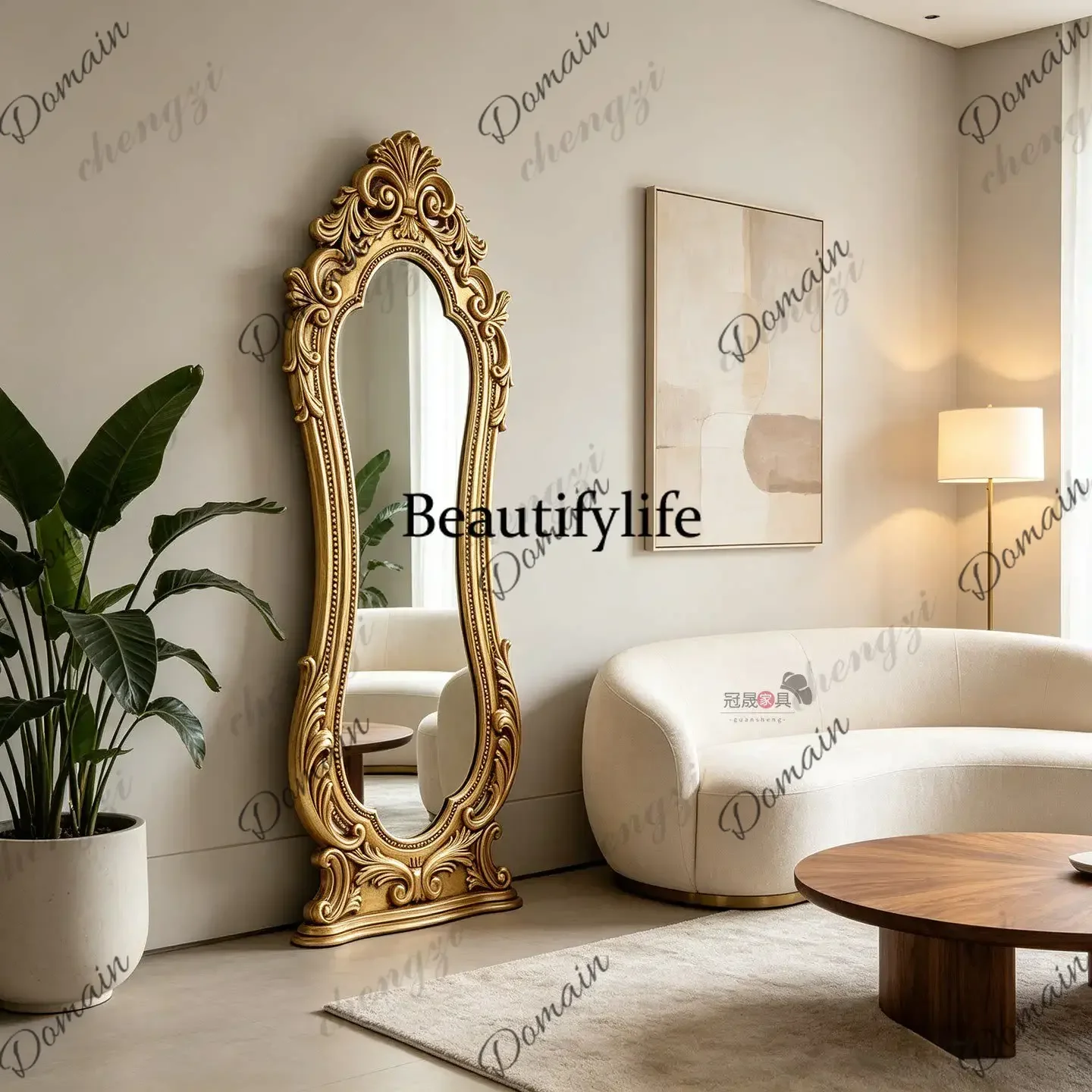 YFC European retro carved full-length mirror French living room special-shaped floor-to-ceiling full-length mirror bedroom cloak