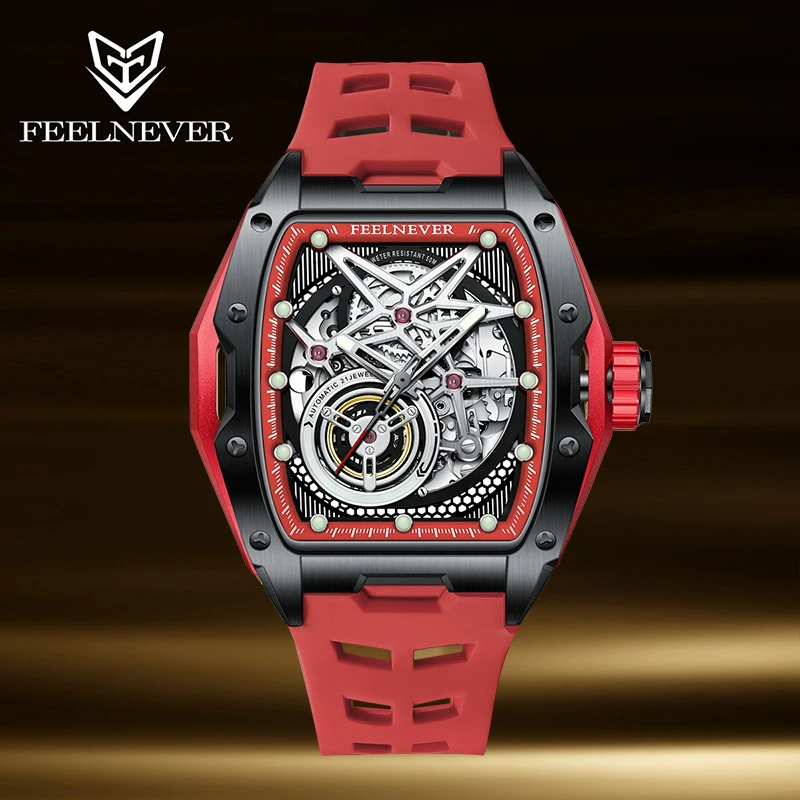 

FeelNever Luxury Creative Fashion Hollow Tourbillon Mechanical Wristwatches Waterproof Stainless Steel Case Luminous Men Watches