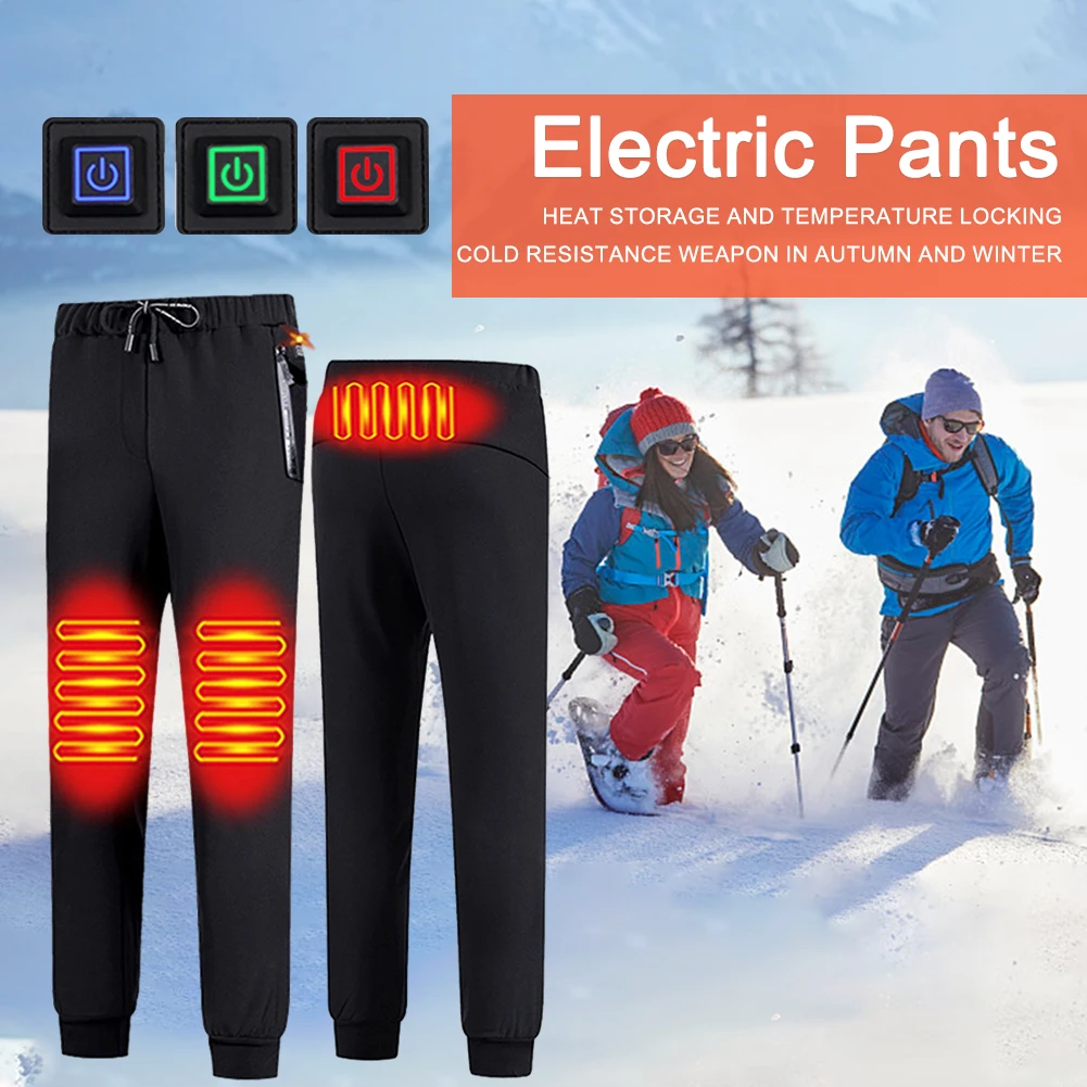 USB Charging Warm Heating Pants 3 Temperature Control 3 Heated Areas Electric Heated Pants Waterproof for Fishing Hiking Camping