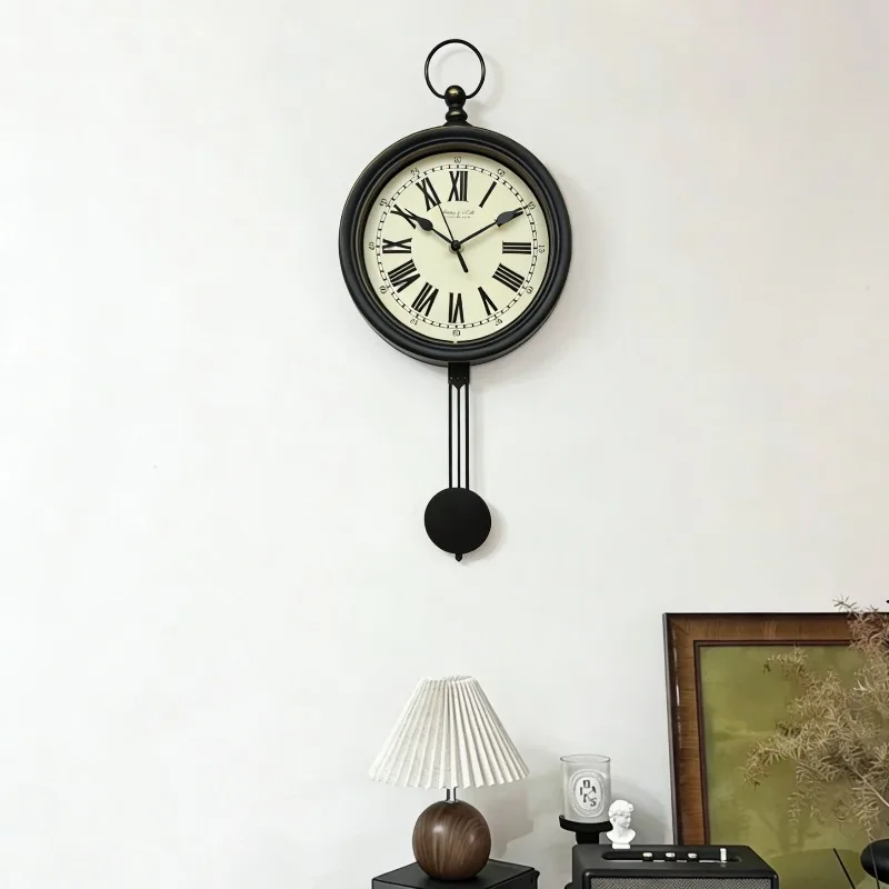Vintage Wall Clock Pendulum Wall Watch Luxury Elegant Large Clocks Minimalist Silent Aesthetic Living Room Watches Decoration
