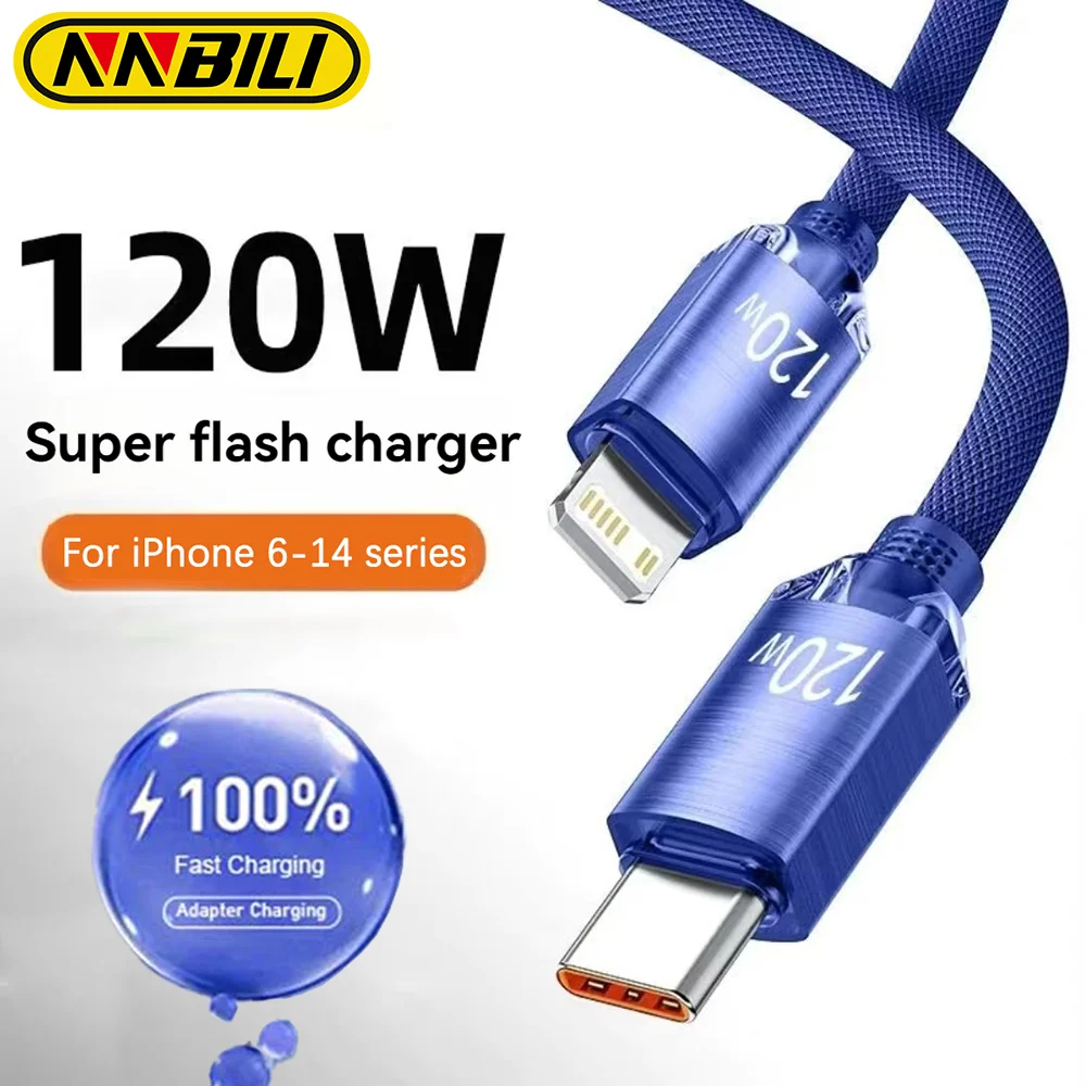 NNBILI USBC إلى iP كابل آيفون 14 13 12 11 برو ماكس Xs X 8 PD120W شحن سريع USBC سلك آيفون شحن كابل سلك البيانات