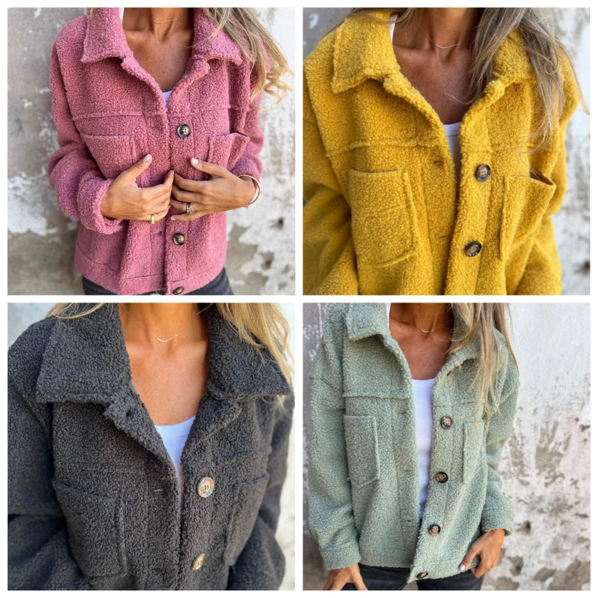 

WithPocketsThick OutdoorTop Women's Winter Jacket Lamb Wool Warm Casual Commuting Coat Lapel SingleBreasted Fashionable Cardigan