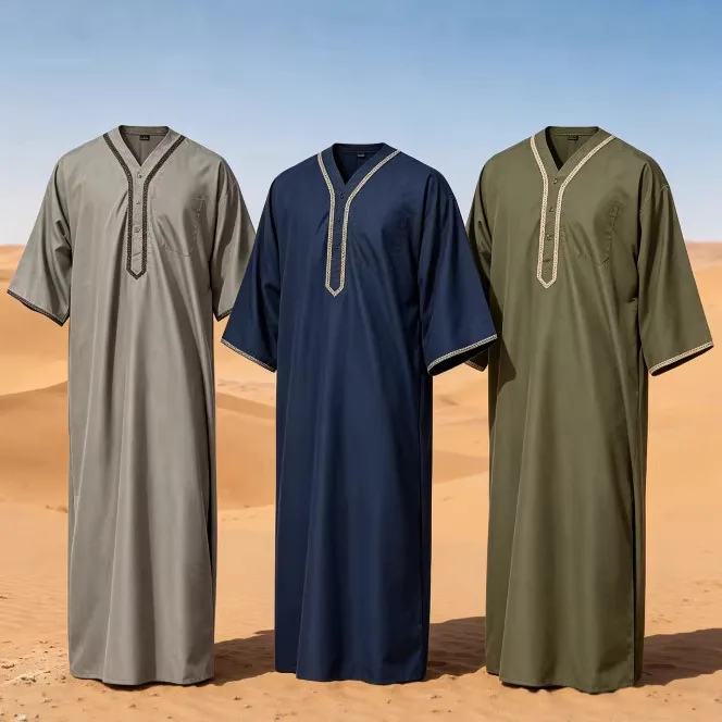 Men's Long Sleeve round Neck Caftan Loose Comfortable Casual Long Robe Breathable Ethnic Clothing Cotton Tunic Top