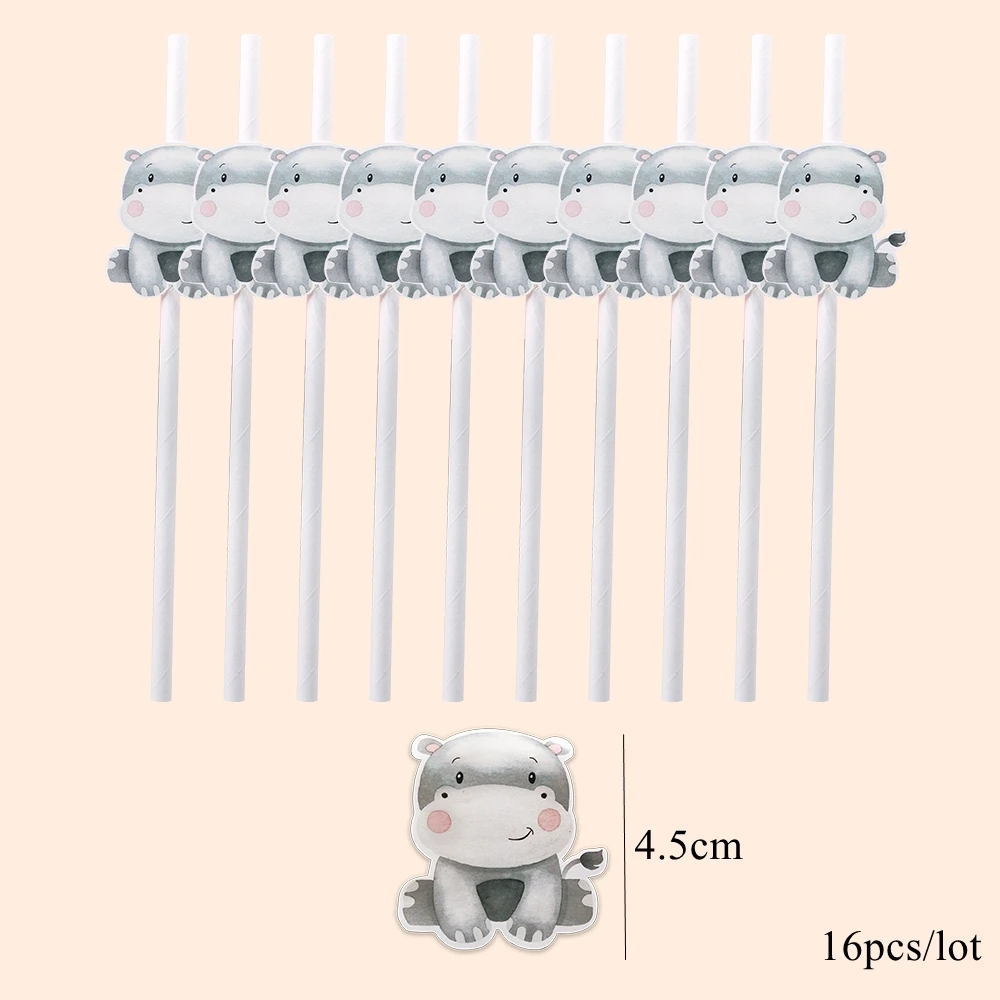 16 Stuks Karton Wild Dier Rietjes Eco Papier Rietjes Voor Kinderen Baby Douche Jungle Safari Gelukkige Verjaardag Feestdecoraties