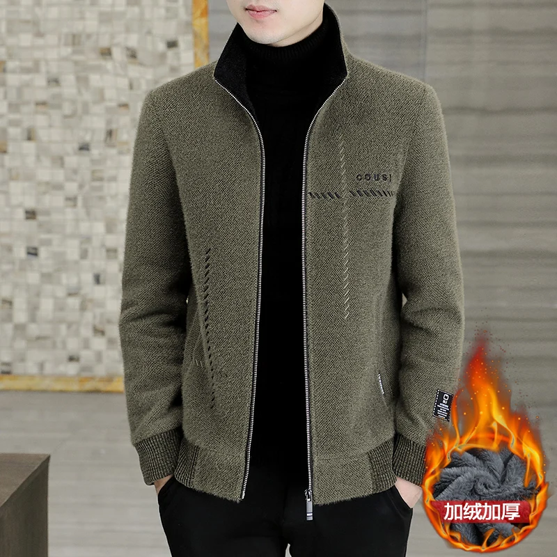 

Velvet-thickened Autumn/Winter 2022 Golden Sable fluff jacket woolen stand-up collar embroidered Shernel Top for Men