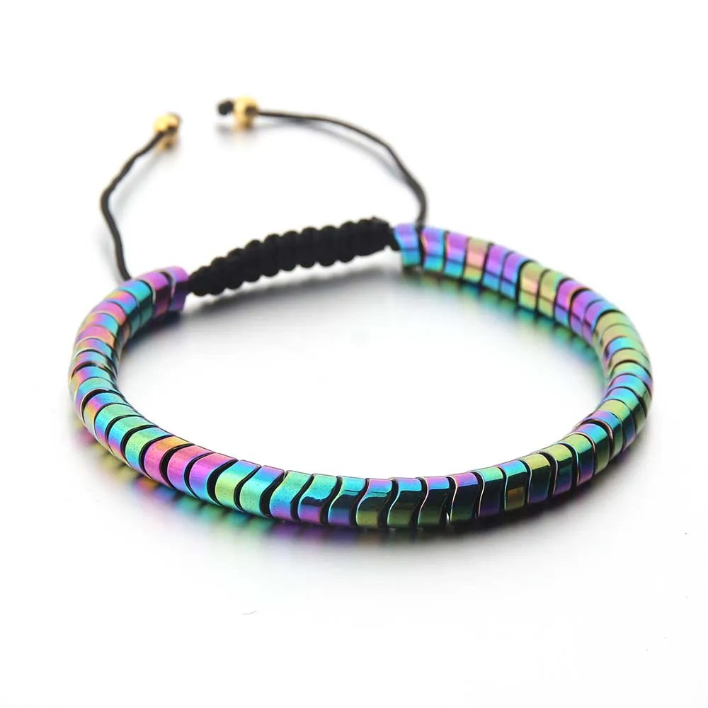 fashion Colorful Black Gallstone Weaving Colorful Adjustable Elastic Bracelet for Unisex