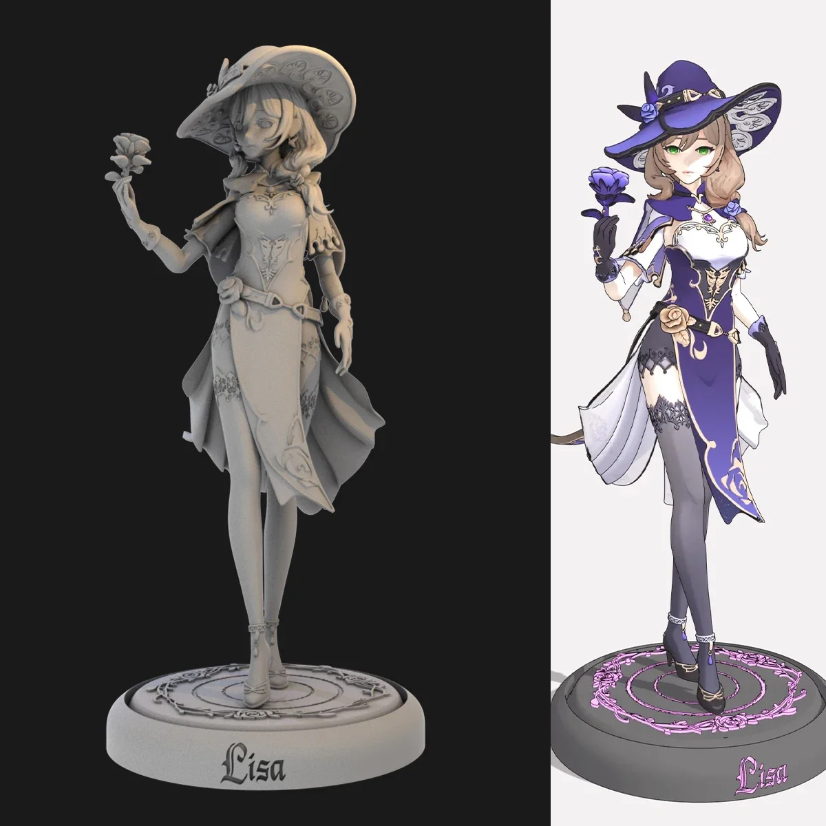 Game animation figure Genshin Impact little cute Lisa witch 1 / 24 GK 1 / 12 hand-made 3D printed resin model nude color