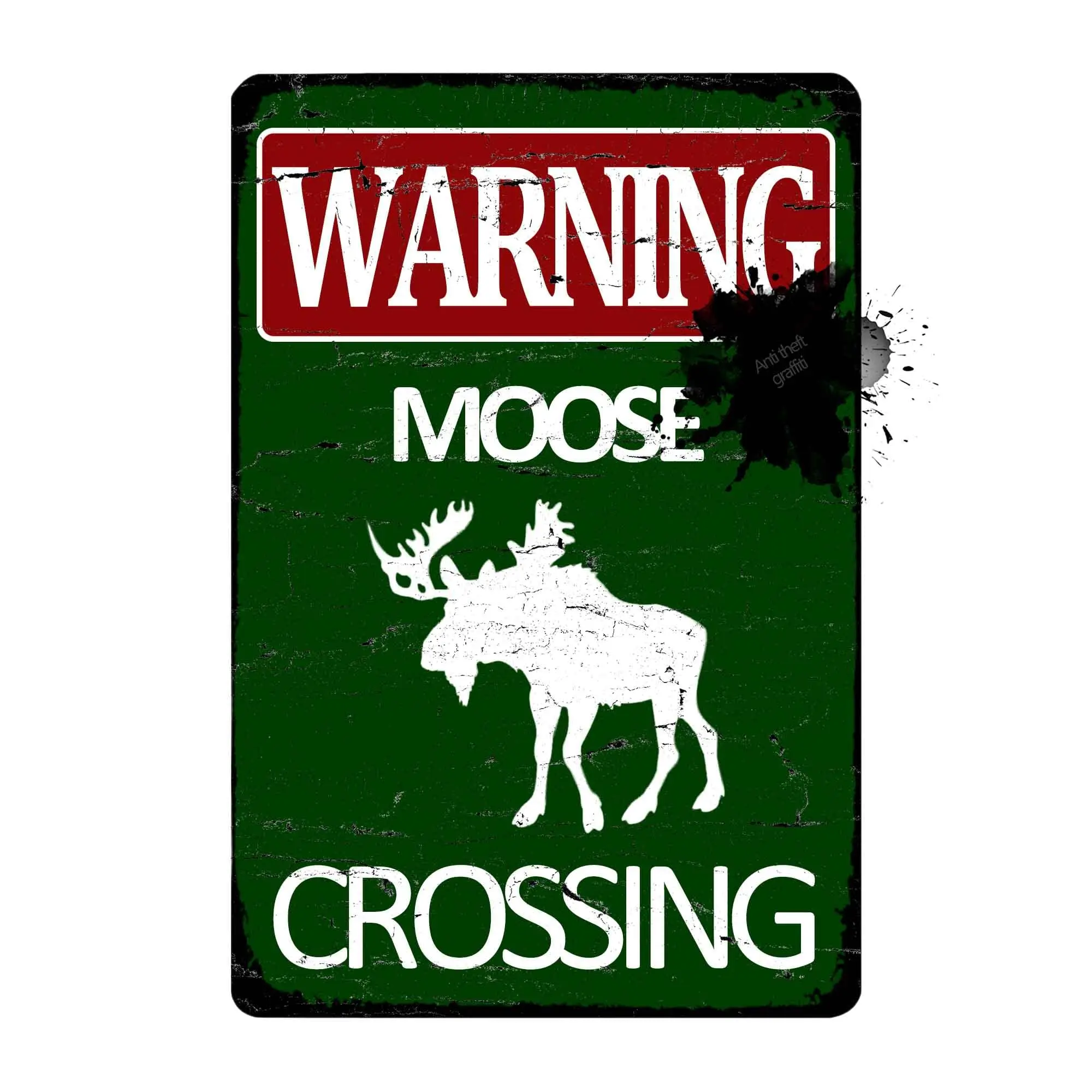 Moose Metal Sign, Funny Animal Crossing Signs, Warning Moose Crossing Sign, Vintage Bar Man Cave Wall Decor 8X12 Inch