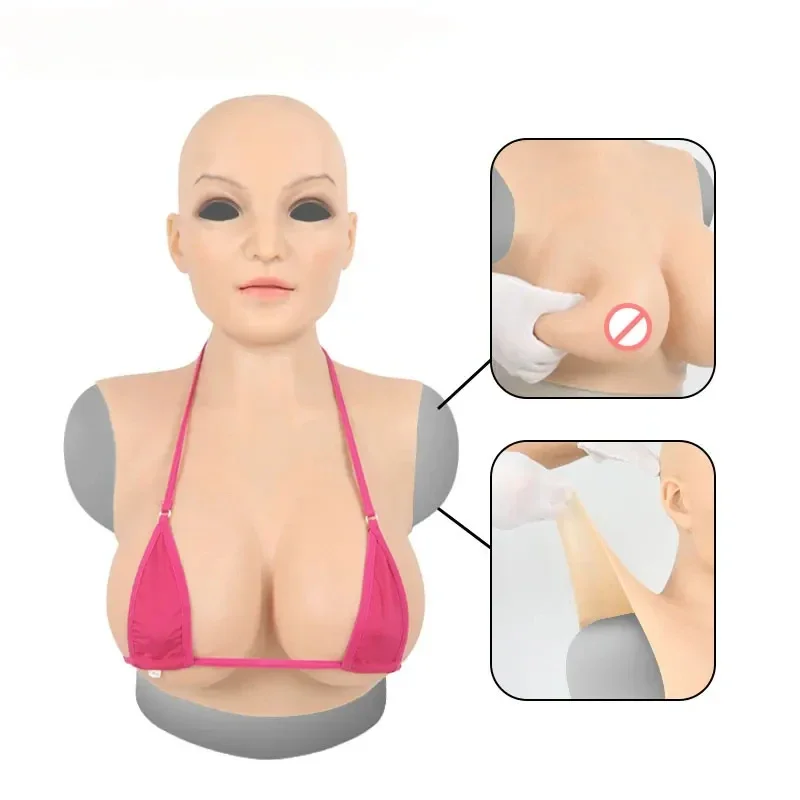 

Crossdress Full Head Realistic Silicone Breast Forms Fake Boobs Transgender Cosplay CrossDressing Mask With Breast Drag Queen