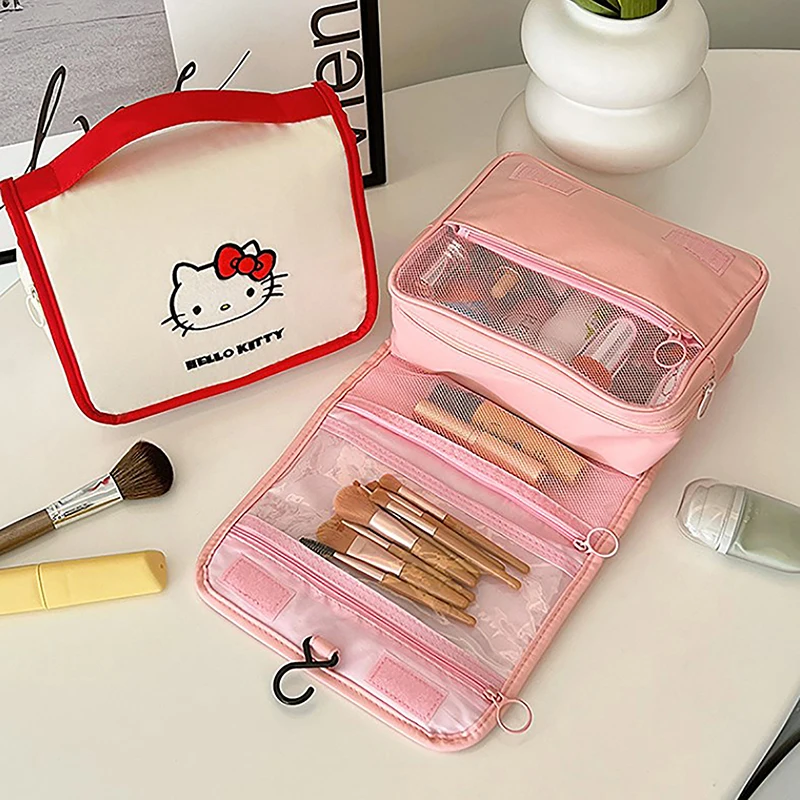 Hello Kitty Schattige Cosmetische Tas Grote Capaciteit Opbergzakken Cartoon Vrouwen Sanrio Nieuwe Mode Handtas Draagtassen