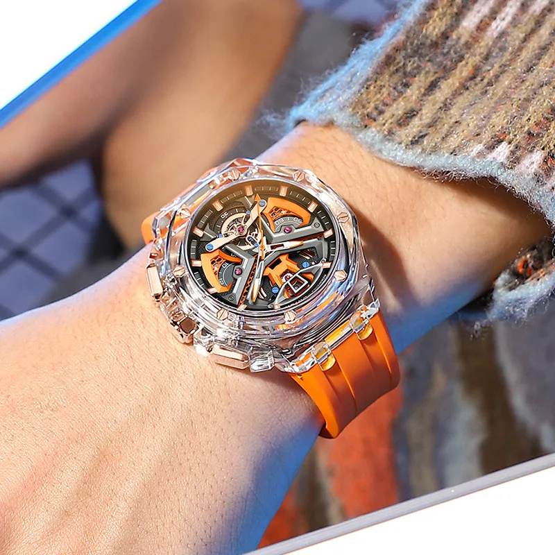 ZH84 Fashion Trendy Man watch Transparent Case Luminous Waterproof Quartz Watch Premium Sense watches for man Clock Gift