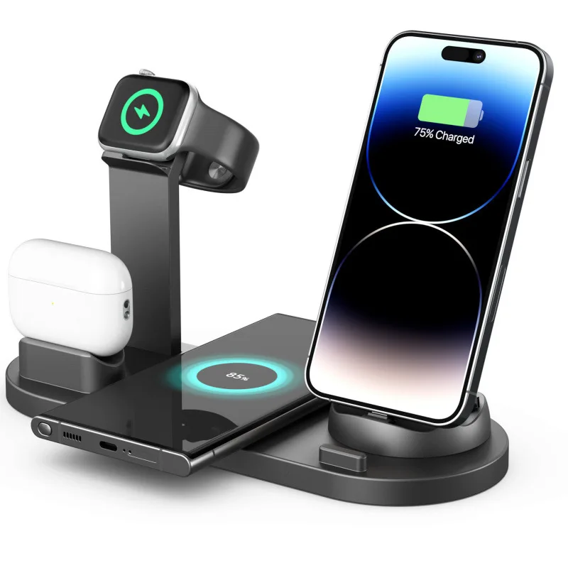 

15W 6 in 1 Wireless Charger Stand Pad Fast Charging Dock Station for iPhone Samsung Galaxy Xiaomi Huawei