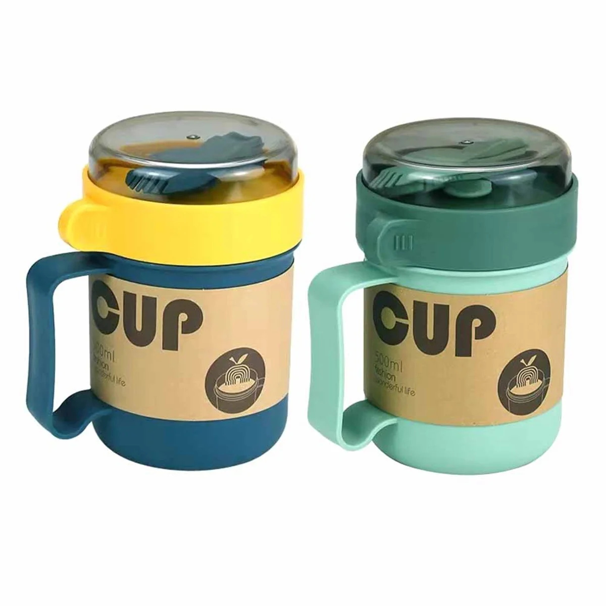 Portable Breakfast Cup Oatmeal Cup Cereal Nut Yogurt Mug Snack Cup Soup Mug Microwave with Lid Spoon for Kitchen Tool-A70Z