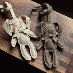 Handmade Leather Cute Rabbit Bag Charm Easter Bunny Keychain Key Ring with Gift Box
