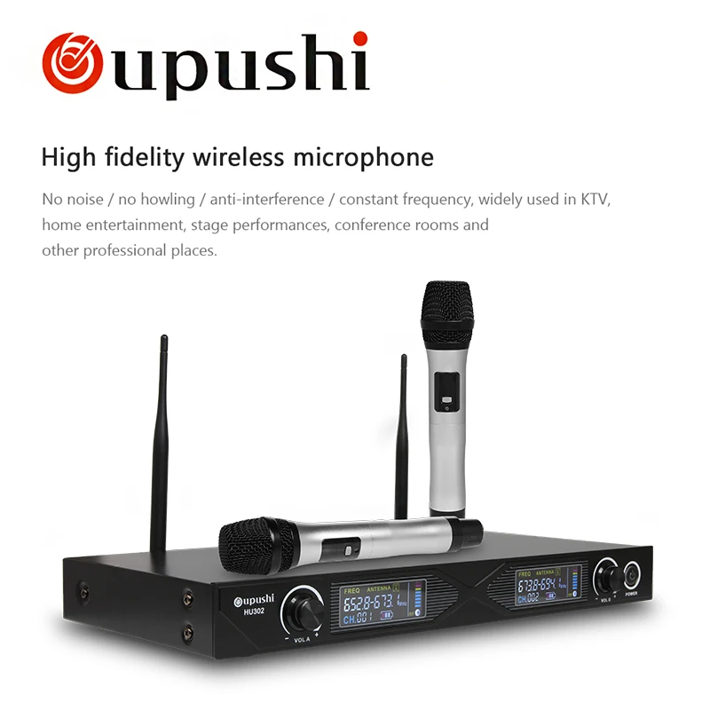 Oupushi HU302 Karaoke Wireless U-band One Drag Second hand Handheld Microphone  Home Performance KTV Special Microphone