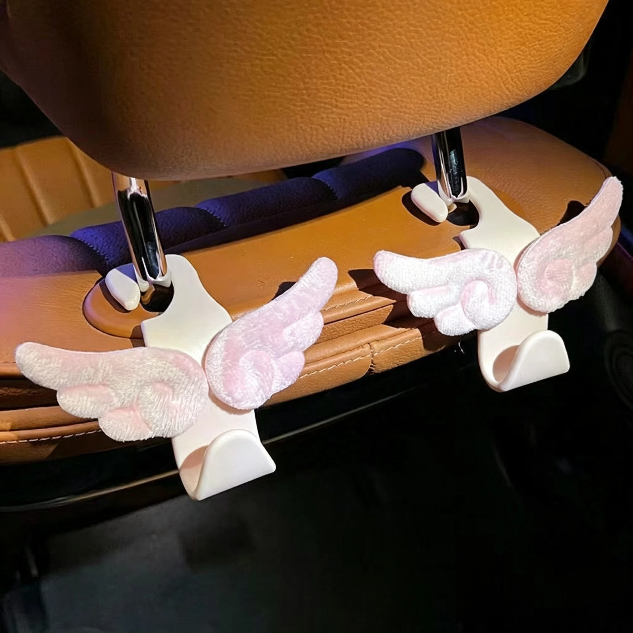 2PC Cute Korean Pink and White Cute Wings Car Seat Back Hook Multi-functional Car Storage Girl New Car Ins Decoration Cute Gift