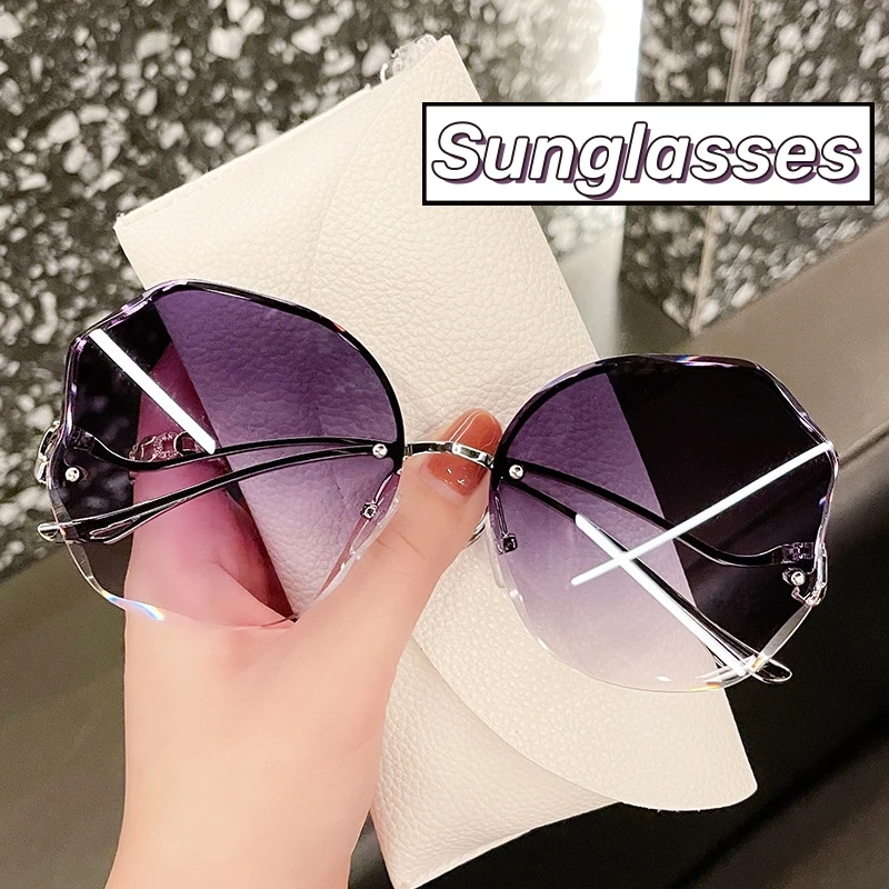 

2024 Borderless Trimmed Fashionable Sunglasses Trendy Butterfly Ocean Lense Sunglasses UV Protection UV400 Oversize Sunglasses